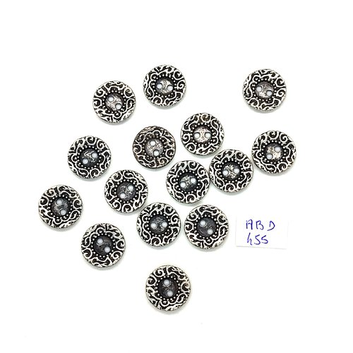 15 boutons en métal argenté - 15mm - abd455