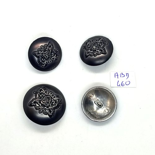 4 boutons en métal noir - 23mm et 28mm - abd460