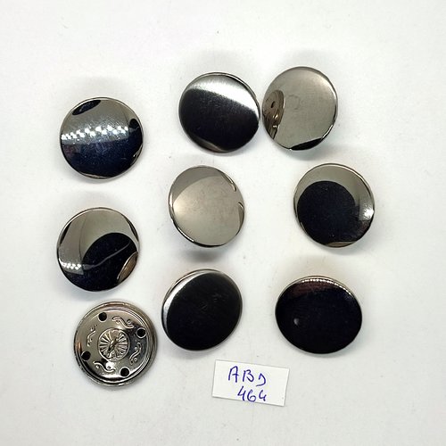 9 boutons en métal argenté - 22mm - abd464