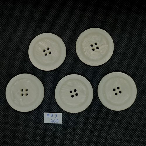 5 boutons en résine blanc - 35mm - abd469