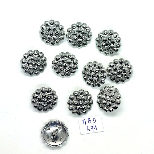 11 boutons en métal argenté - 18mm - abd471