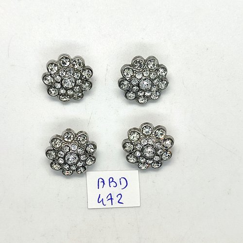 4 boutons en métal argenté avec strass - 17mm - abd472