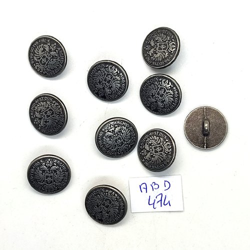 10 boutons en métal argenté vieillis - 15mm - abd474