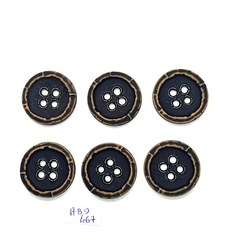 6 boutons en résine marron / noir - 28mm - abd467