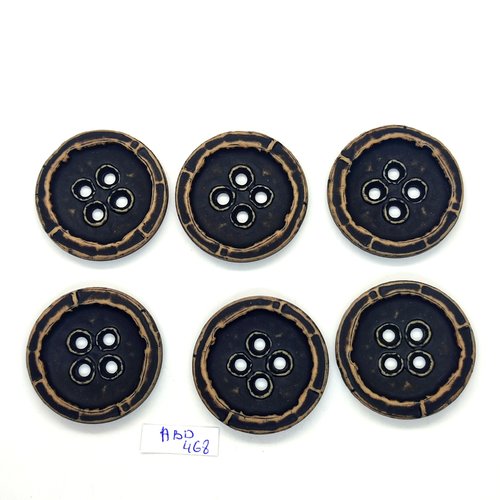 6 boutons en résine marron / noir - 38mm - abd468