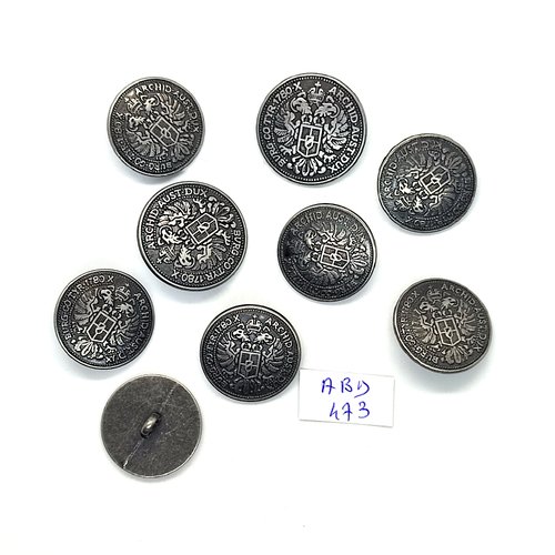 9 boutons en métal argenté vieillis - 23mm et 28mm - abd473