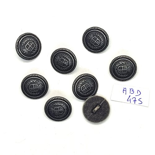 8 boutons en métal argenté vieillis - 15mm - abd475