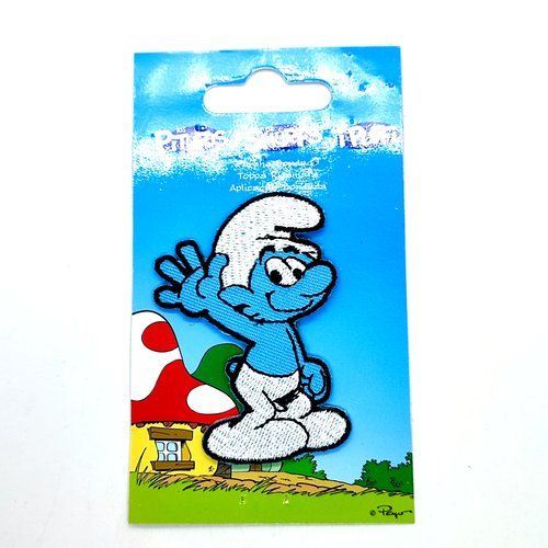 1 thermocollant / écusson à coudre - schtroumpf - 6,5x4cm