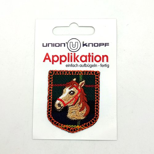 1 thermocollant / écusson à coudre - tete de cheval multicolore - 4x4,5cm