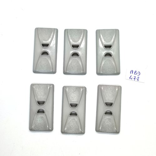 6 boutons en résine gris - 21x41mm - abd478