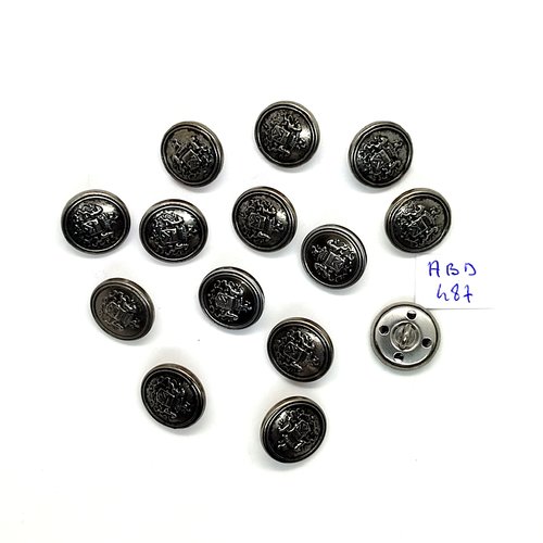 13 boutons en métal argenté - 15mm - abd487