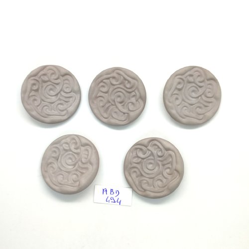 5 boutons en résine gris - 34mm - abd494