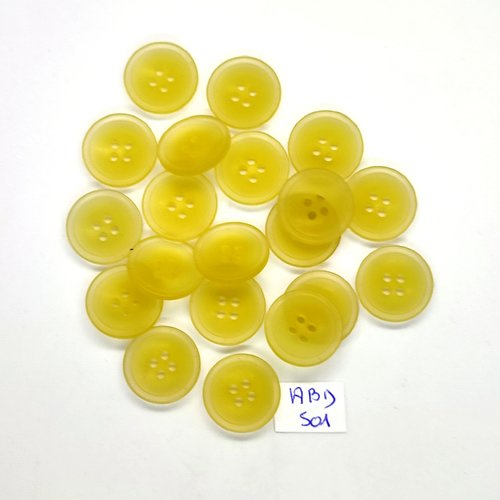 20 boutons en résine jaune - 17mm - abd501