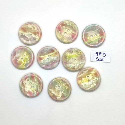 9 boutons en résine jaune et rose - 23mm - abd502