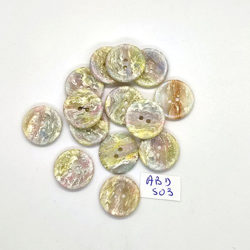 14 boutons en résine jaune et rose - 18mm - abd503