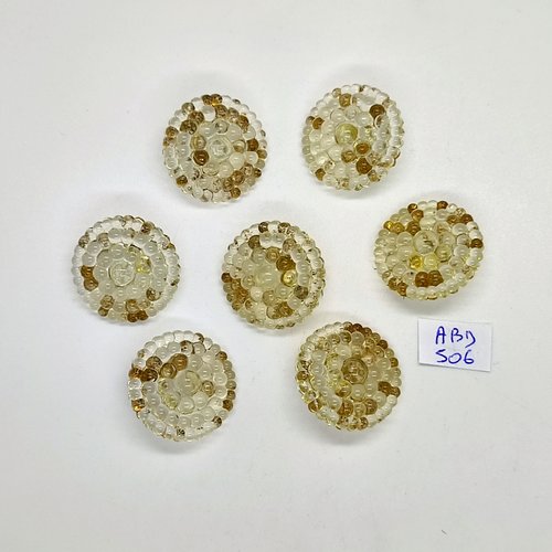 7 boutons en résine jaune et transparent moucheté - 23mm - abd506