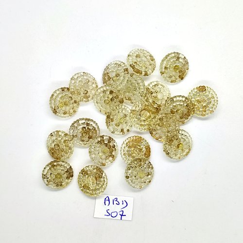 21 boutons en résine jaune et transparent moucheté - 14mm - abd507