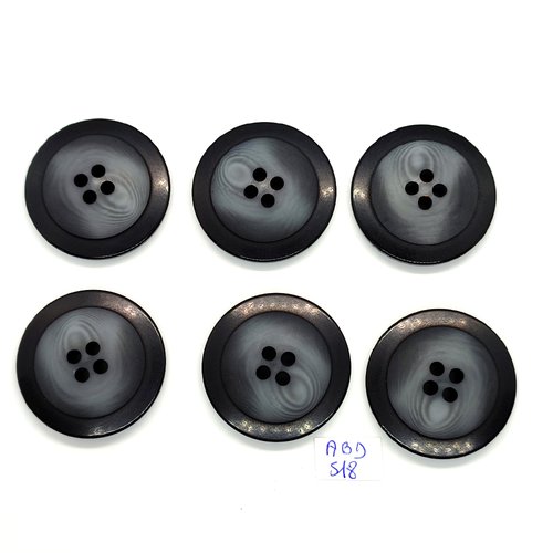 6 boutons en résine gris et noir - 38mm - abd518