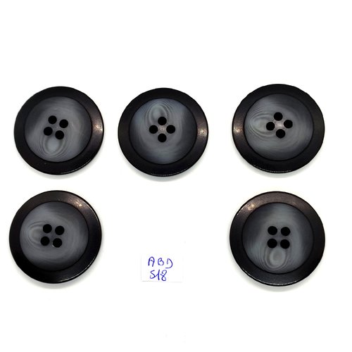 5 boutons en résine gris et noir - 38mm - abd518