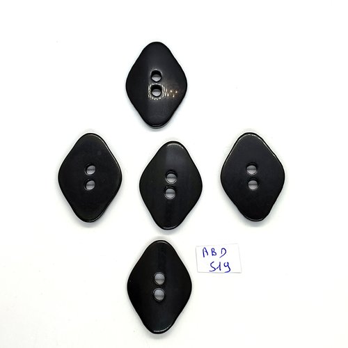 5 boutons en résine noir - 24x34mm - abd519
