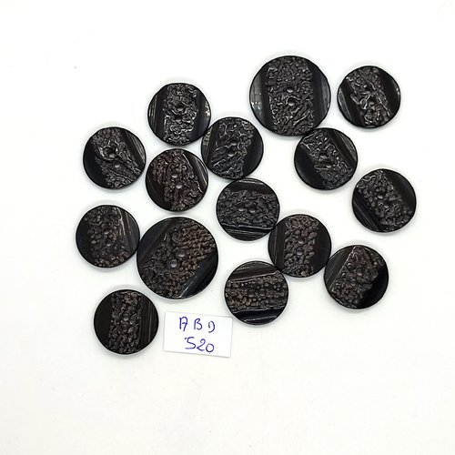 15 boutons en résine noir - 18mm et 23mm - abd520