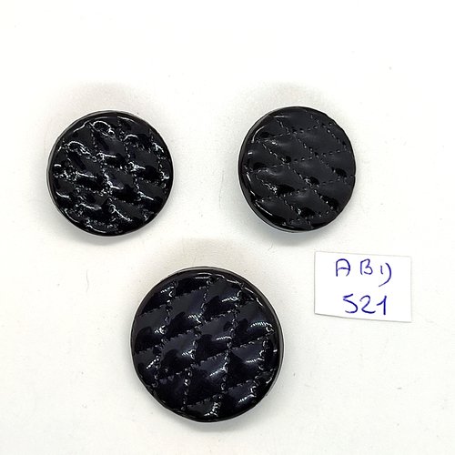 3 boutons en résine noir - 28mm et 22mm - abd521