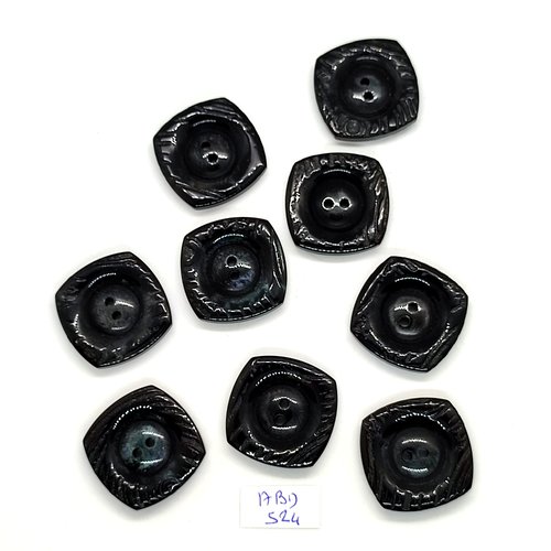 9 boutons en résine noir -24x24mm - abd524