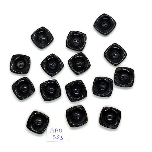15 boutons en résine noir - 17x17mm - abd525
