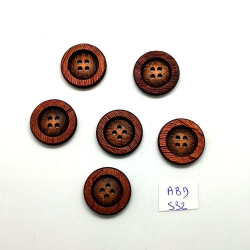 6 boutons en résine marron - 22mm - abd532