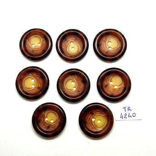8 boutons en résine marron et beige - 27mm - tr4240