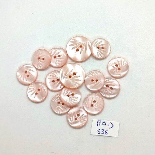 15 boutons en résine rose - 14mm et 17mm - abd536