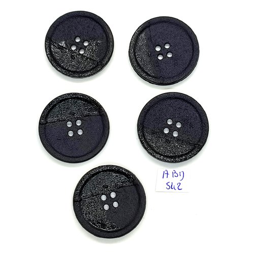 5 boutons en résine noir - 35mm - abd542
