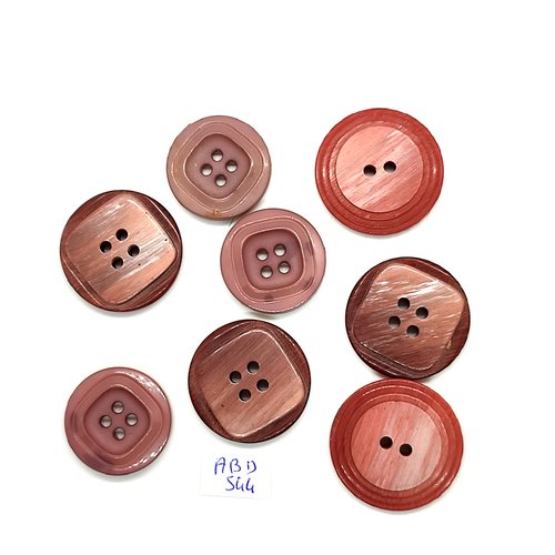 8 boutons en résine vieux rose - taille diverse - abd544
