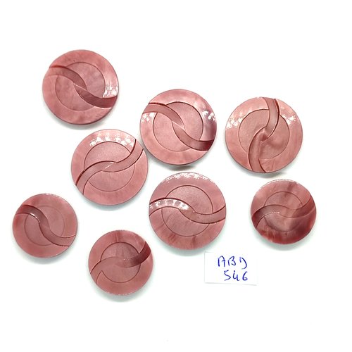 8 boutons en résine vieux rose - 27mm et 23mm - abd546