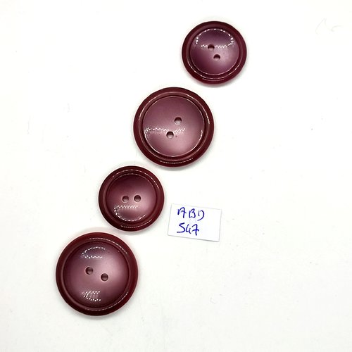 4 boutons en résine vieux rose / lilas - 27mm et 22mm - abd547