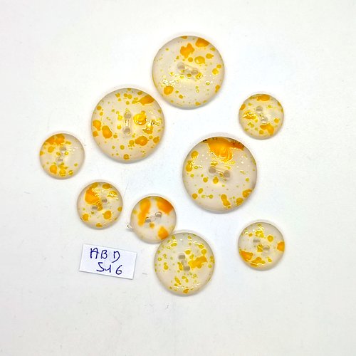 9 boutons en résine jaune et orange - 20mm et 15mm - abd516
