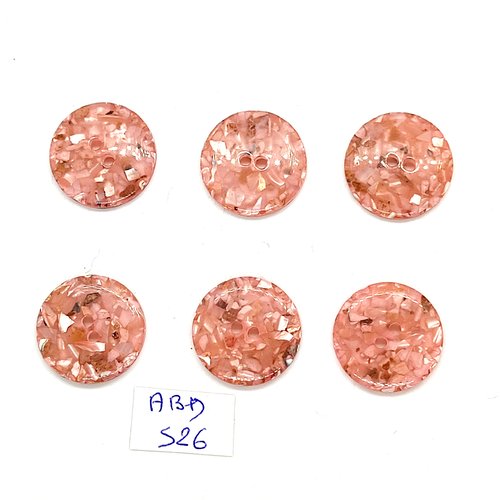6 boutons en résine rose moucheté - 20mm - abd526