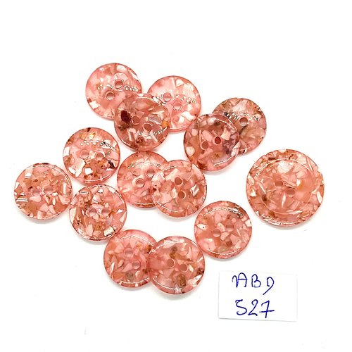14 boutons en résine rose moucheté - 15mm - abd527