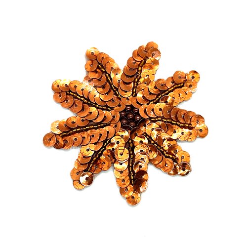 1 thermocollant / écusson à coudre avec sequin - fleur - marron