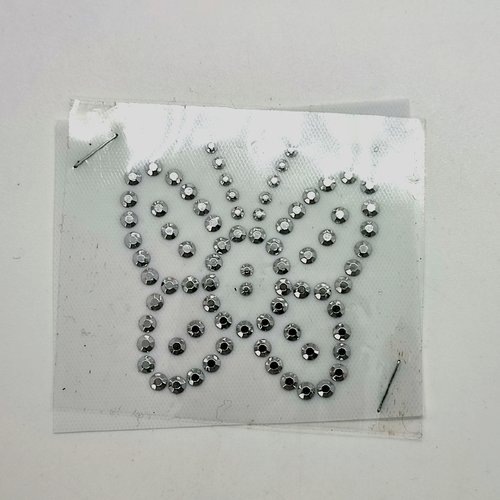 1 thermocollant / écusson à coudre avec strass - papillon - argenté
