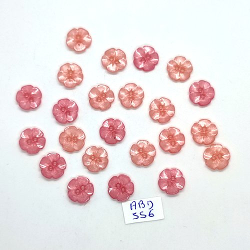 23 boutons en résine rose et orangé - fleur - 12mm - abd556