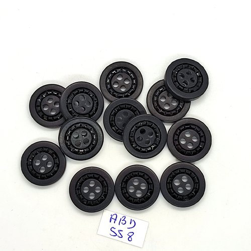 13 boutons en résine noir - 17mm - abd558
