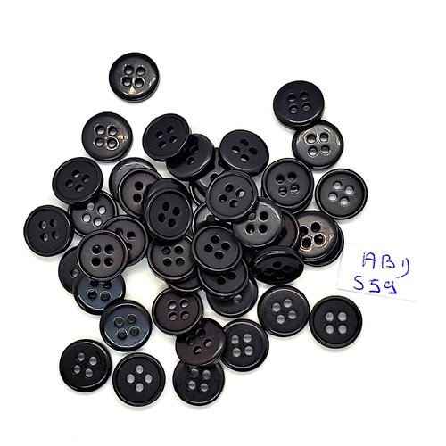 46 boutons en résine noir - 11mm - abd559