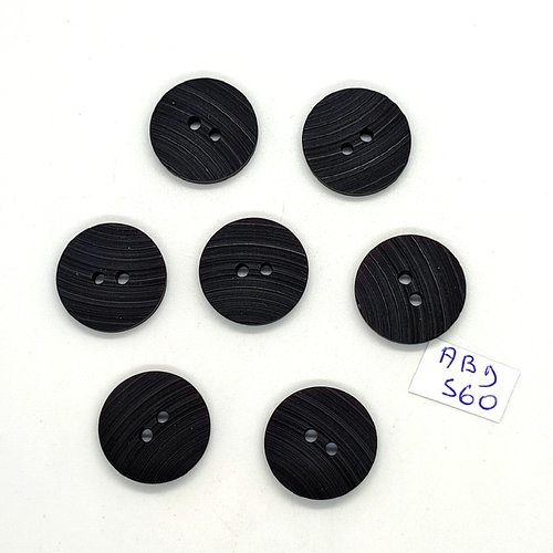 7 boutons en résine noir - 21mm - abd560