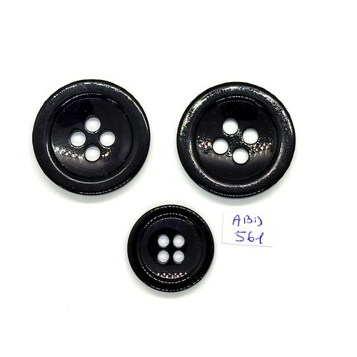 3 boutons en résine noir - 38mm et 27mm - abd561