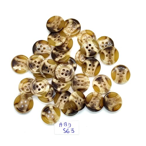 32 boutons en résine marron et beige - 15mm - abd563