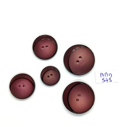 5 boutons en résine vieux rose et noir - 27mm - 23mm et 18mm - abd5733