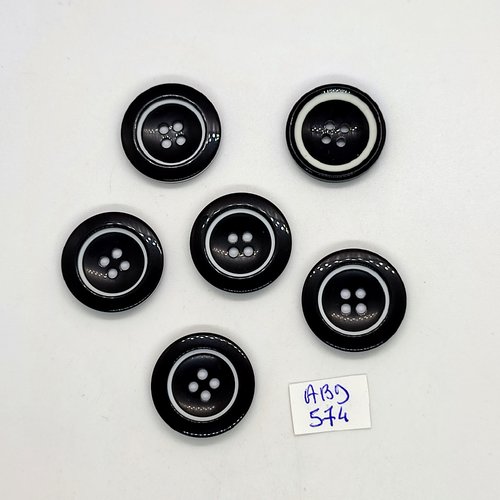 6 boutons en résine blanc et noir - 23mm - abd574