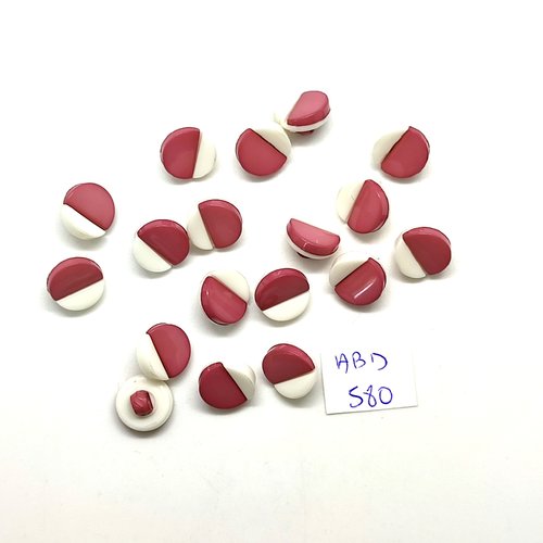 18 boutons en résine vieux rose et blanc - 12mm - abd580