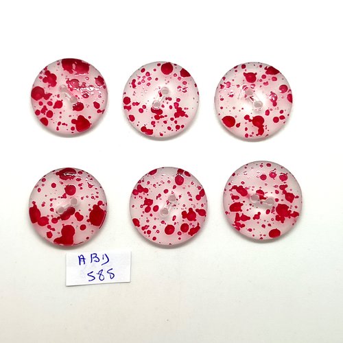 5 boutons en résine transparent et bordeaux moucheté - 25mm - abd585